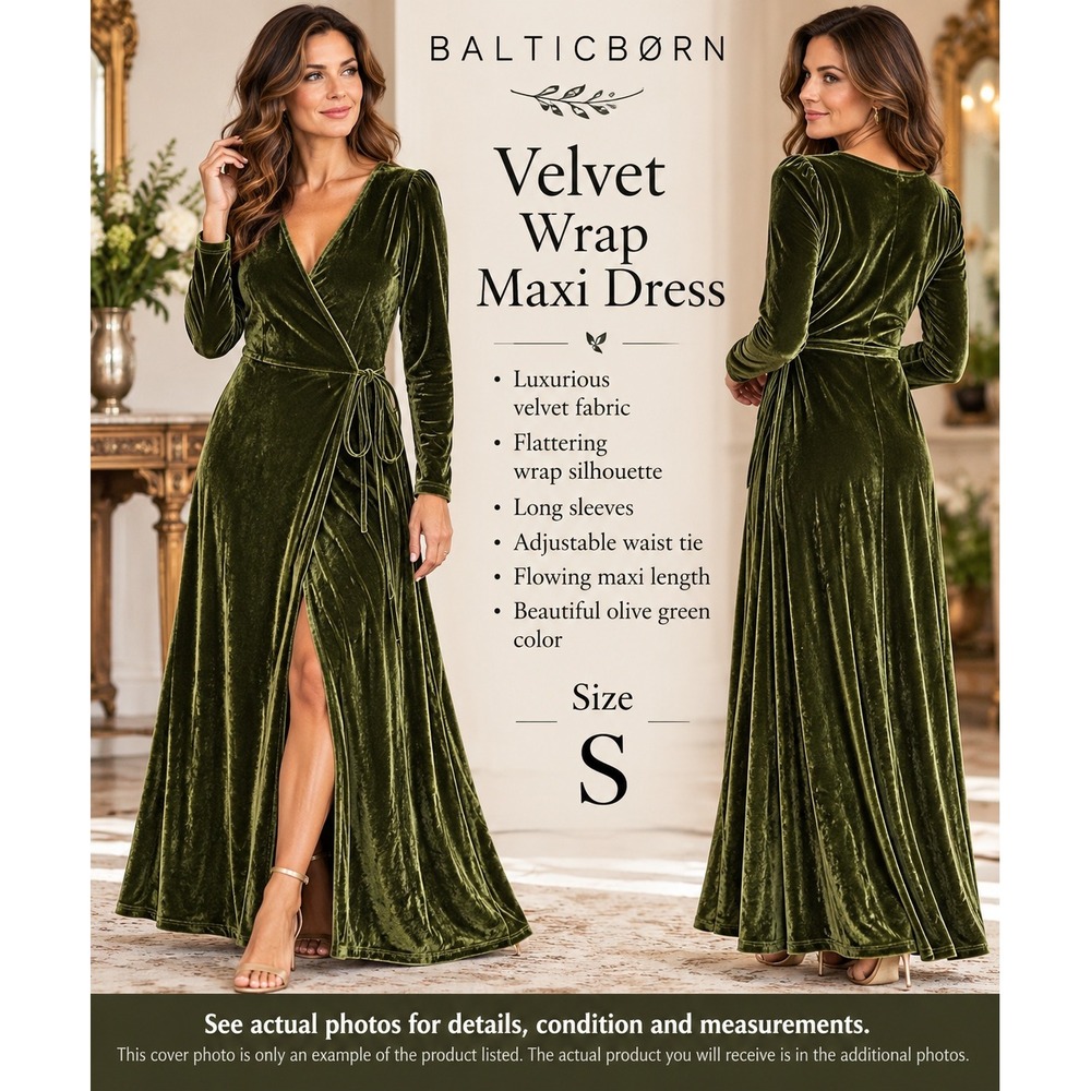 Baltic Born Katelyn Velvet Wrap Maxi Dress Womens S Olive Green Long Sleeve 3021